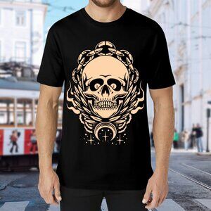 Brand New Black Graphic Skull Tee with Cream Skull Design